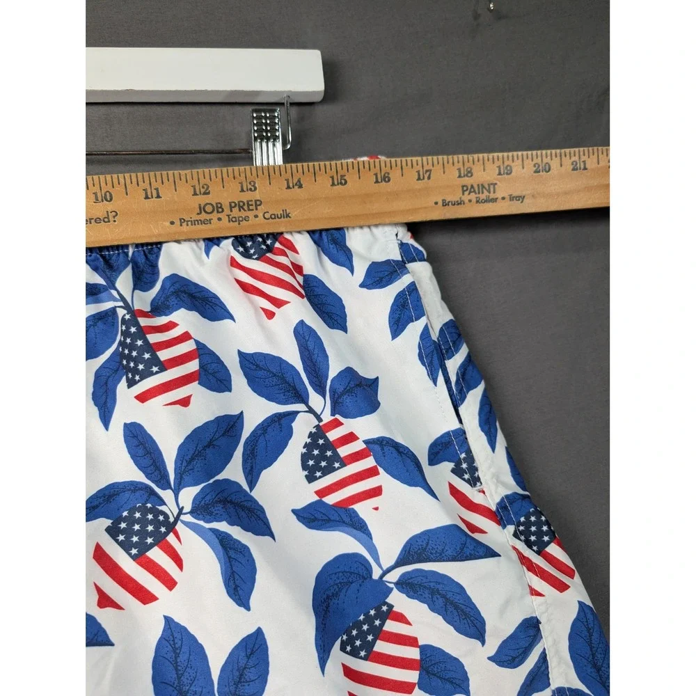 Free Planet Mens American Flag Fruit Print Swim Trunks White Blue Large